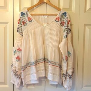 Anthropologie Cream Embroidered Blouse
